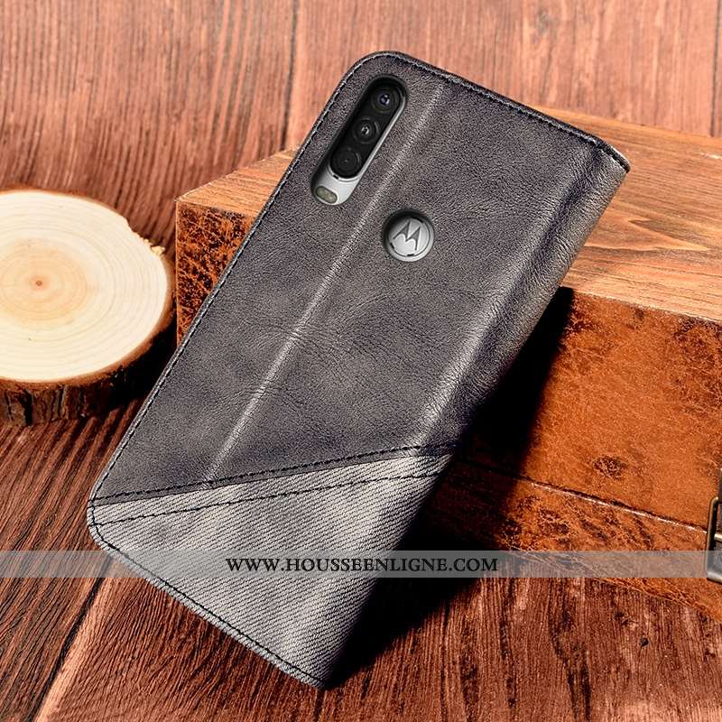 Housse Motorola One Action Cuir Protection Support Étui Carte Rouge Incassable