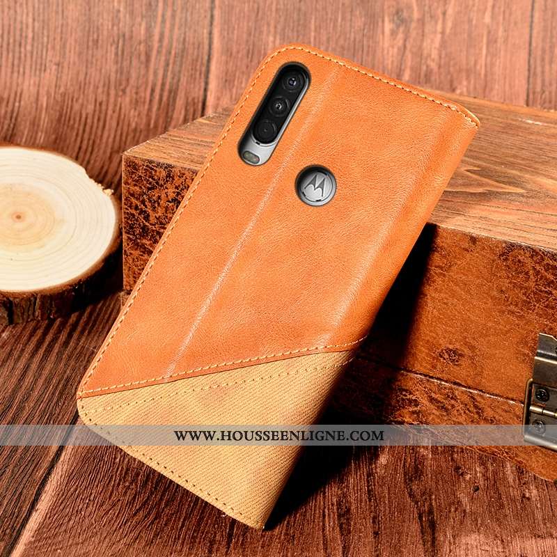 Housse Motorola One Action Cuir Protection Support Étui Carte Rouge Incassable