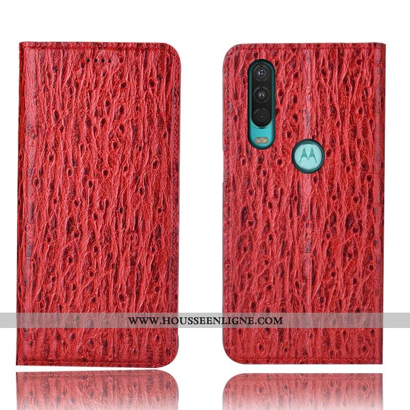 Housse Motorola One Action Protection Cuir Véritable Étui Coque Téléphone Portable Tout Compris Roug