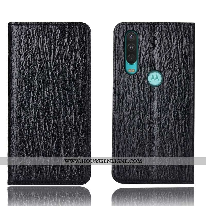 Housse Motorola One Action Protection Cuir Véritable Étui Coque Téléphone Portable Tout Compris Roug