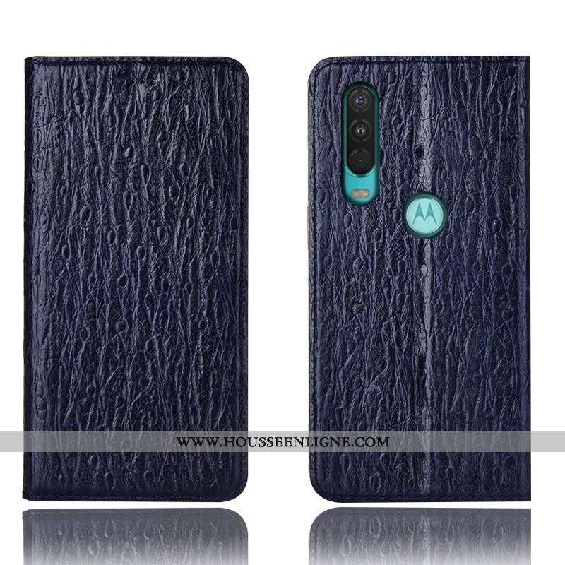 Housse Motorola One Action Protection Cuir Véritable Étui Coque Téléphone Portable Tout Compris Roug