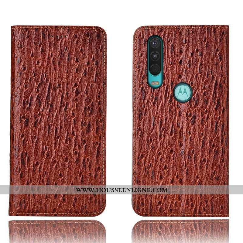 Housse Motorola One Action Protection Cuir Véritable Étui Coque Téléphone Portable Tout Compris Roug