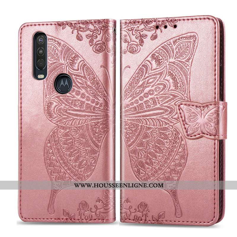 Housse Motorola One Action Protection Ornements Suspendus Cuir En Relief Étui Téléphone Portable Ros