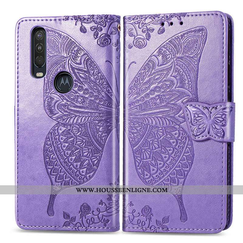 Housse Motorola One Action Protection Ornements Suspendus Cuir En Relief Étui Téléphone Portable Ros