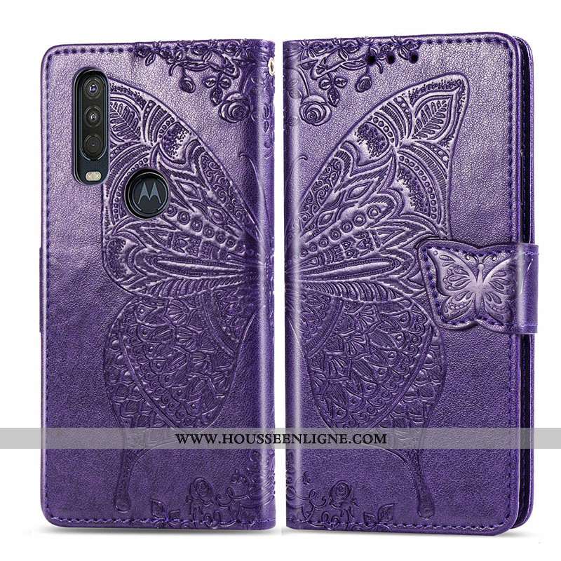 Housse Motorola One Action Protection Ornements Suspendus Cuir En Relief Étui Téléphone Portable Ros