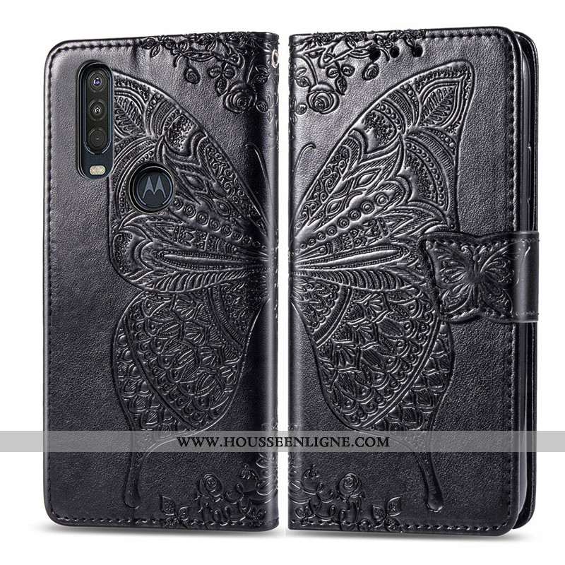 Housse Motorola One Action Protection Ornements Suspendus Cuir En Relief Étui Téléphone Portable Ros