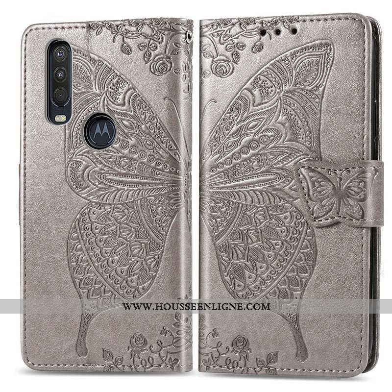 Housse Motorola One Action Protection Ornements Suspendus Cuir En Relief Étui Téléphone Portable Ros