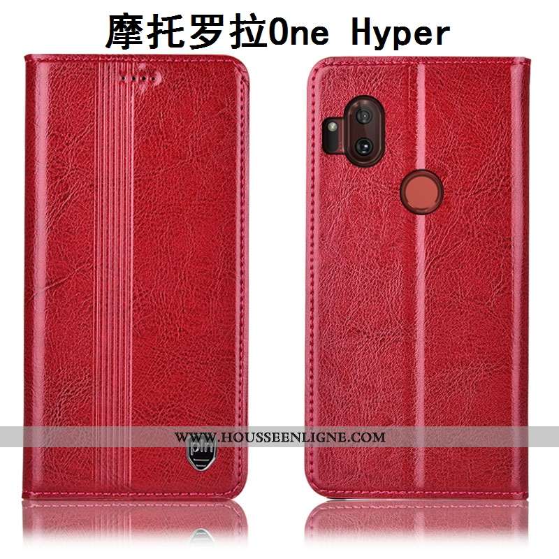 Housse Motorola One Hyper Cuir Véritable Protection Téléphone Portable Étui Coque Incassable Marron
