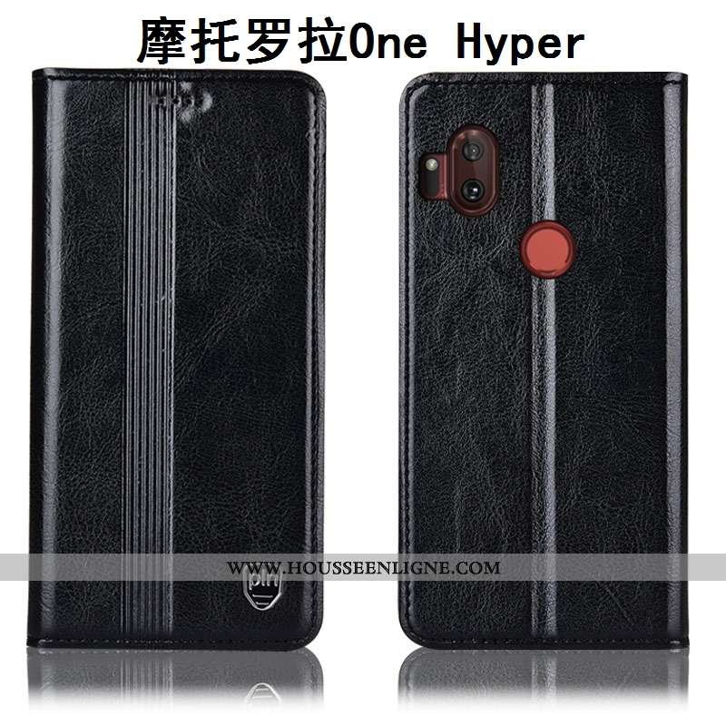Housse Motorola One Hyper Cuir Véritable Protection Téléphone Portable Étui Coque Incassable Marron