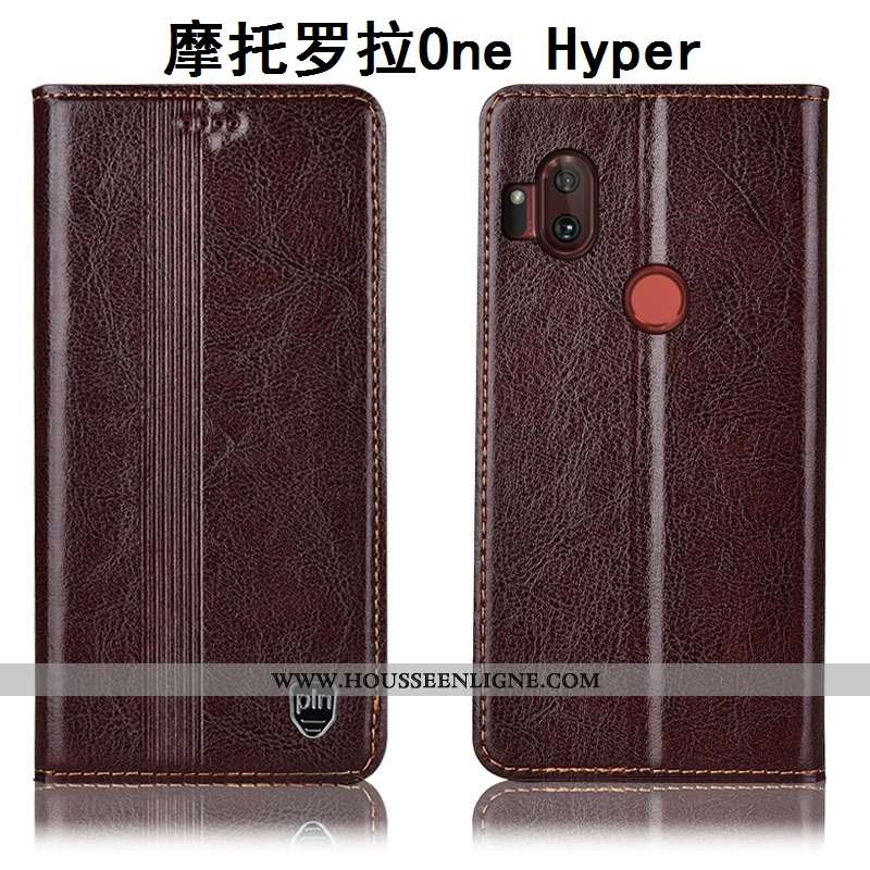 Housse Motorola One Hyper Cuir Véritable Protection Téléphone Portable Étui Coque Incassable Marron