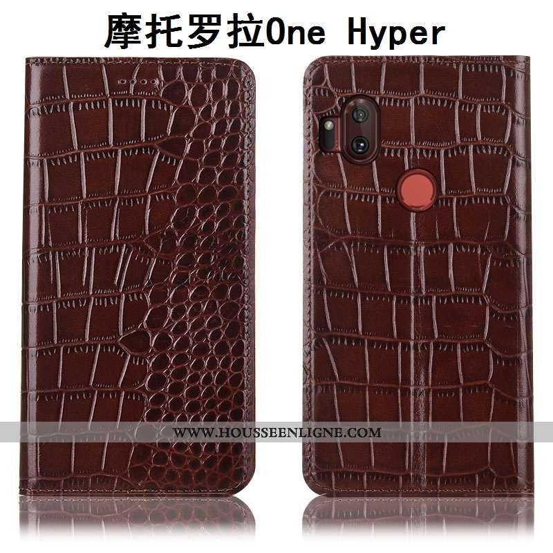 Housse Motorola One Hyper Cuir Véritable Protection Étui Téléphone Portable Rouge Tout Compris