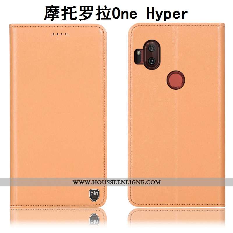 Housse Motorola One Hyper Modèle Fleurie Protection Incassable Cuir Véritable Orange Étui