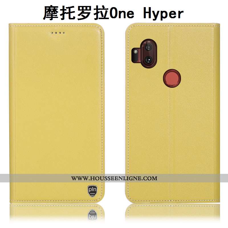 Housse Motorola One Hyper Modèle Fleurie Protection Incassable Cuir Véritable Orange Étui