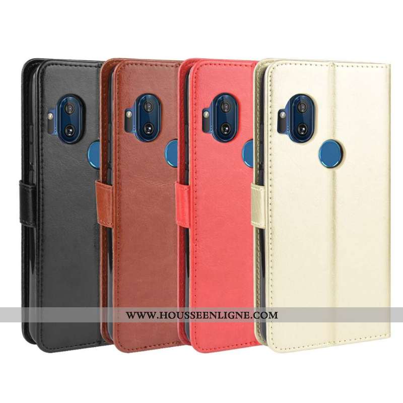 Housse Motorola One Hyper Protection Cuir Étui Coque Téléphone Portable Marron