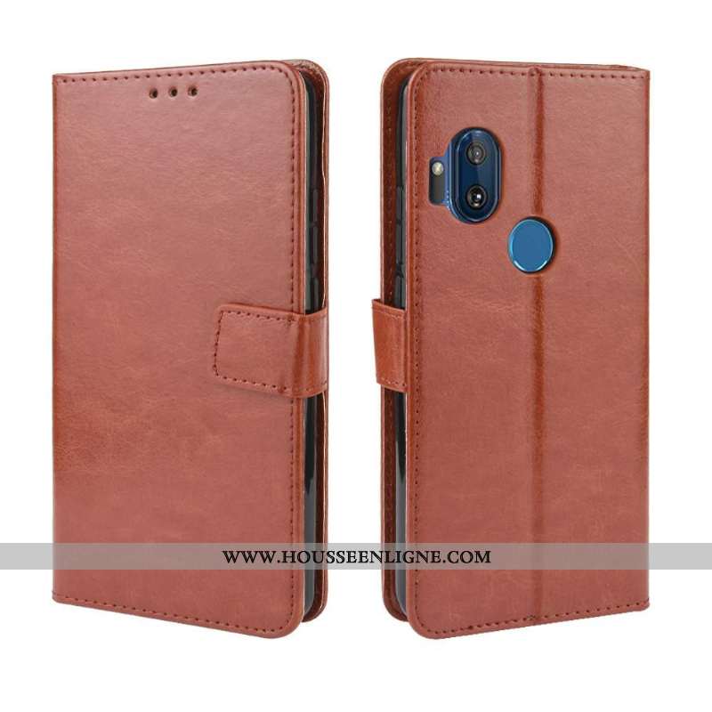 Housse Motorola One Hyper Protection Cuir Étui Coque Téléphone Portable Marron