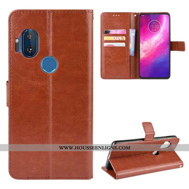 Housse Motorola One Hyper Protection Cuir Étui Coque Téléphone Portable Marron