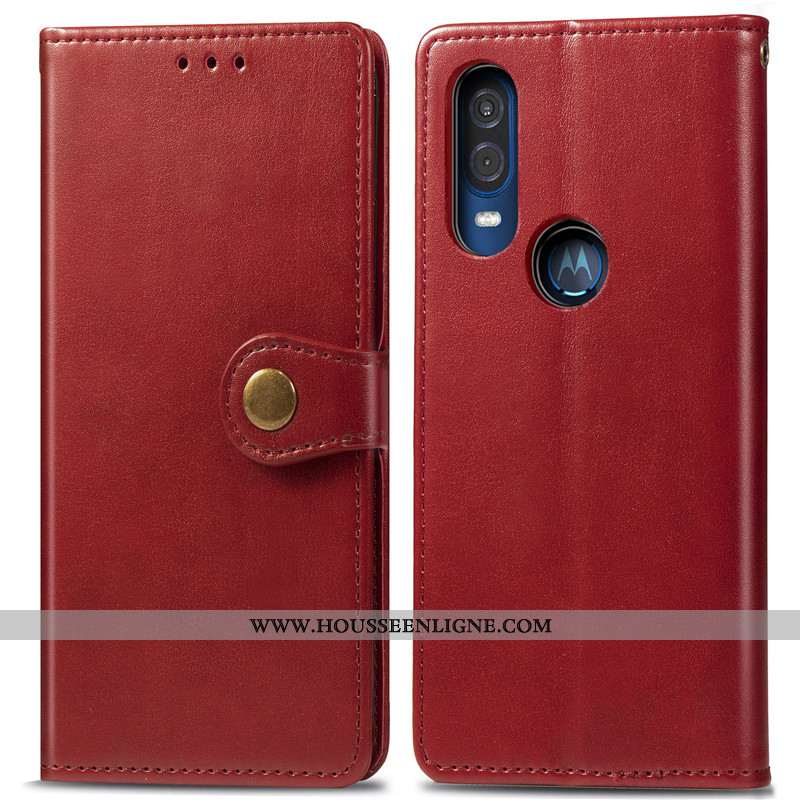 Housse Motorola One Vision Cuir Protection Étui Couleur Unie Coque Simple Rouge