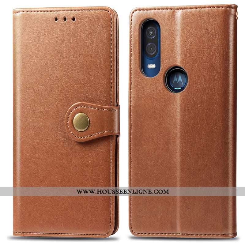 Housse Motorola One Vision Cuir Protection Étui Couleur Unie Coque Simple Rouge