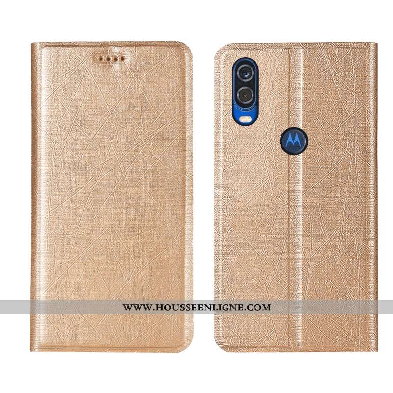 Housse Motorola One Vision Protection Cuir Tout Compris Or Soie Téléphone Portable Étui Doré