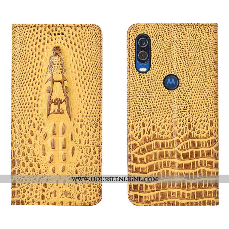 Housse Motorola One Vision Protection Cuir Véritable Tout Compris Coque Crocodile Téléphone Portable