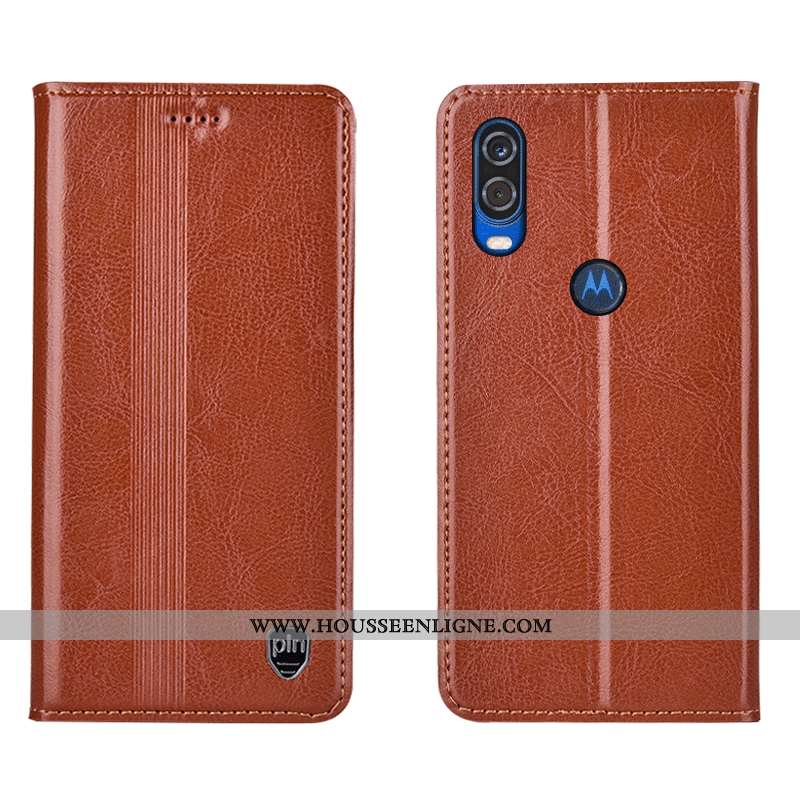 Housse Motorola One Vision Protection Cuir Véritable Téléphone Portable Coque Tout Compris Étui Marr