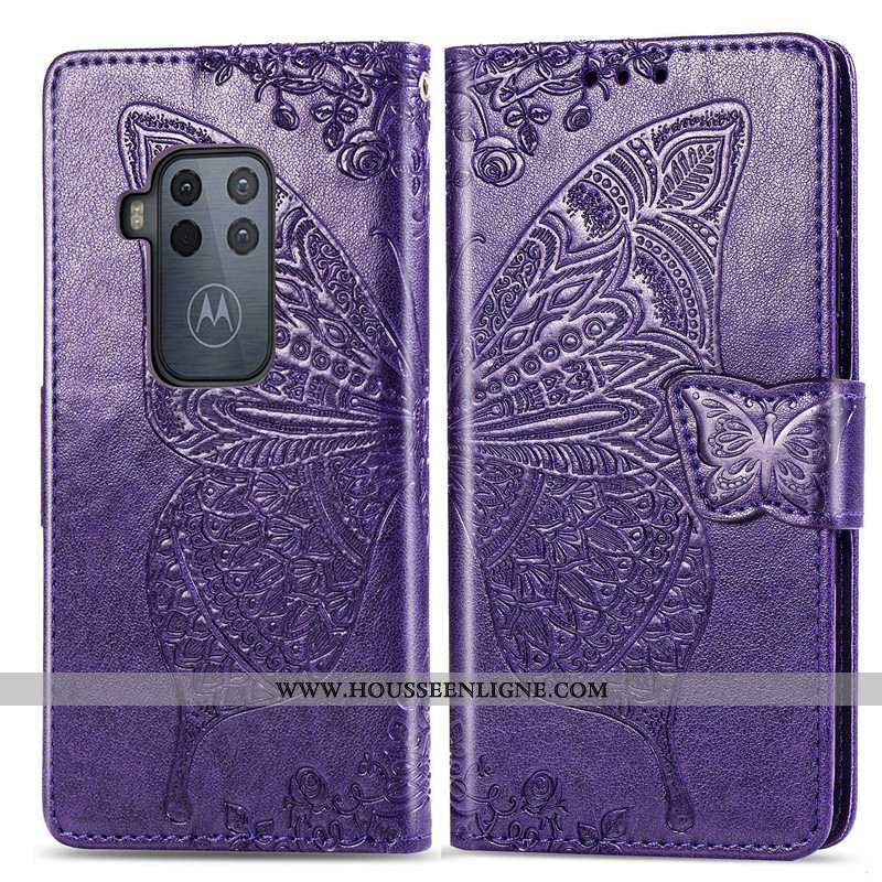 Housse Motorola One Zoom Cuir Protection En Relief Fleur Rose Coque