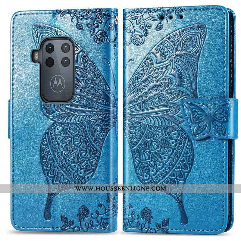 Housse Motorola One Zoom Cuir Protection En Relief Fleur Rose Coque