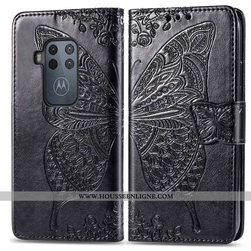 Housse Motorola One Zoom Cuir Protection En Relief Fleur Rose Coque