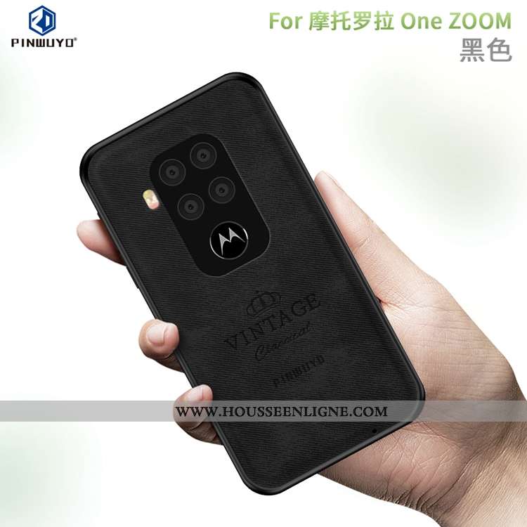 Housse Motorola One Zoom Légère Délavé En Daim Ultra Luxe Tissu Noir Coque
