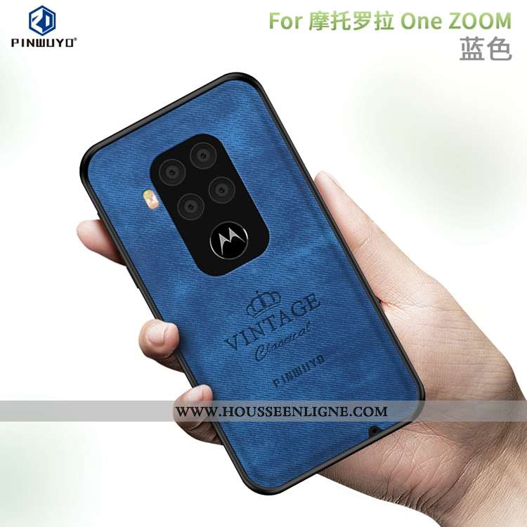 Housse Motorola One Zoom Légère Délavé En Daim Ultra Luxe Tissu Noir Coque