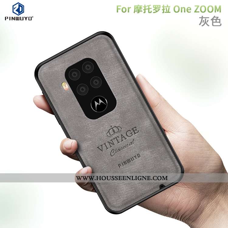 Housse Motorola One Zoom Légère Délavé En Daim Ultra Luxe Tissu Noir Coque