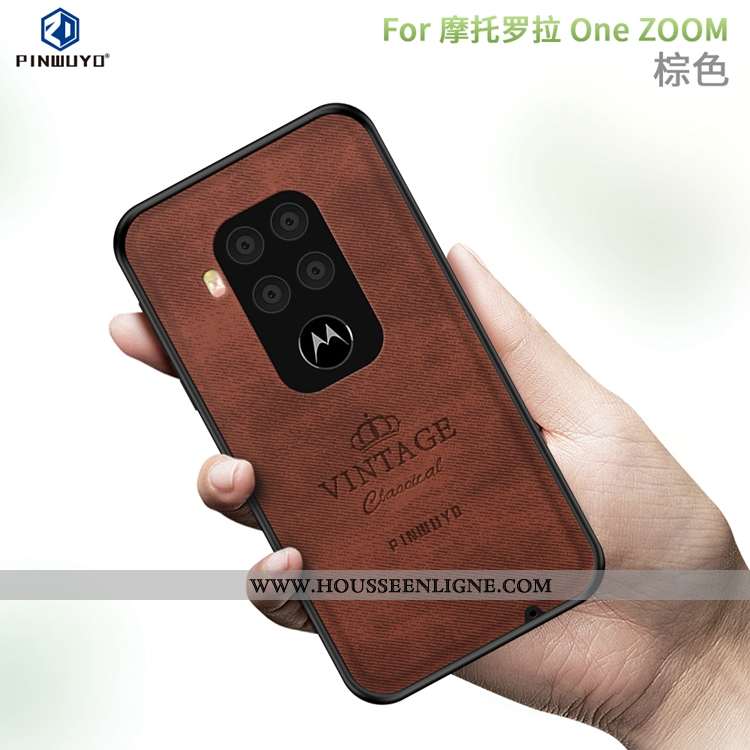 Housse Motorola One Zoom Légère Délavé En Daim Ultra Luxe Tissu Noir Coque