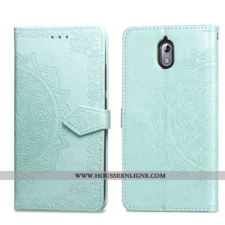 Housse Nokia 2.1 Gaufrage Cuir Incassable Coque Carte Protection Téléphone Portable Verte