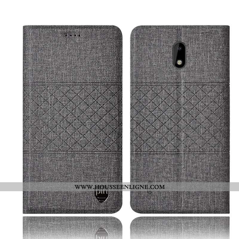 Housse Nokia 2.2 Cuir Protection Gris Coque Téléphone Portable Lin