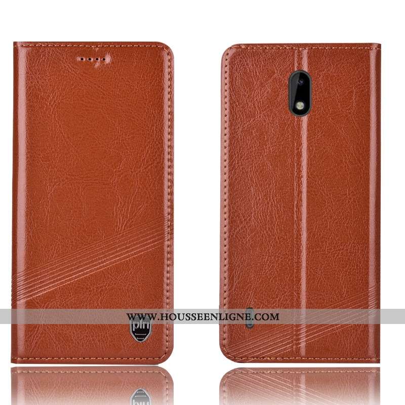 Housse Nokia 2.2 Cuir Véritable Protection Incassable Étui Coque Téléphone Portable Marron
