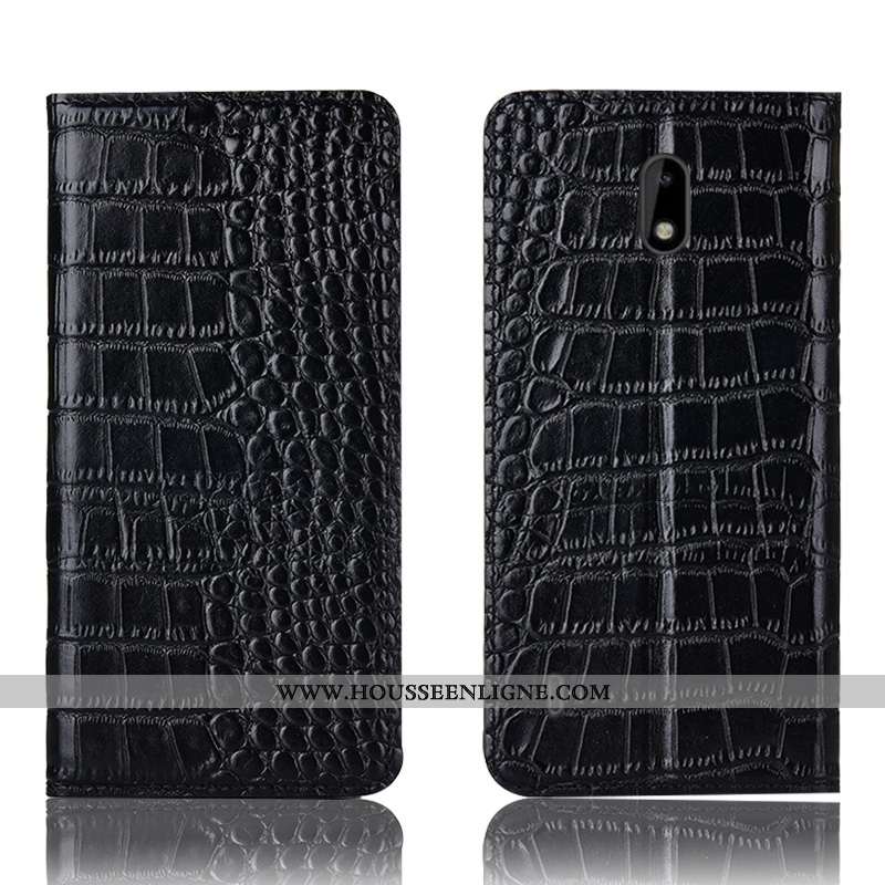 Housse Nokia 2.2 Protection Cuir Véritable Noir Téléphone Portable Crocodile Incassable Étui