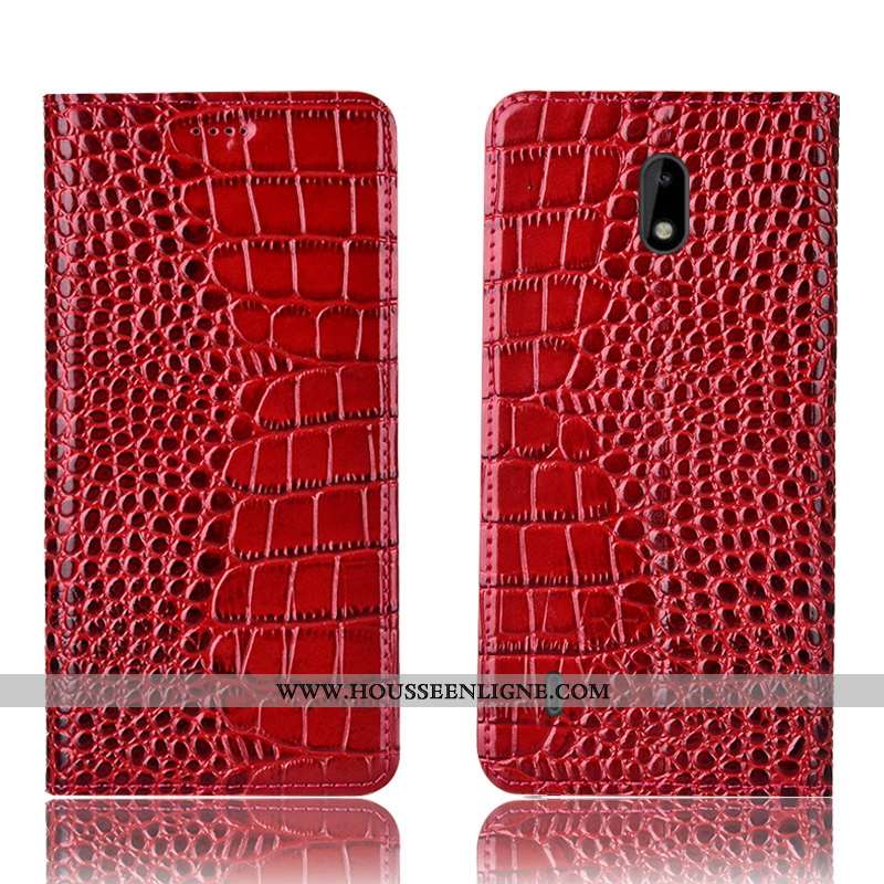 Housse Nokia 2.2 Protection Cuir Véritable Noir Téléphone Portable Crocodile Incassable Étui