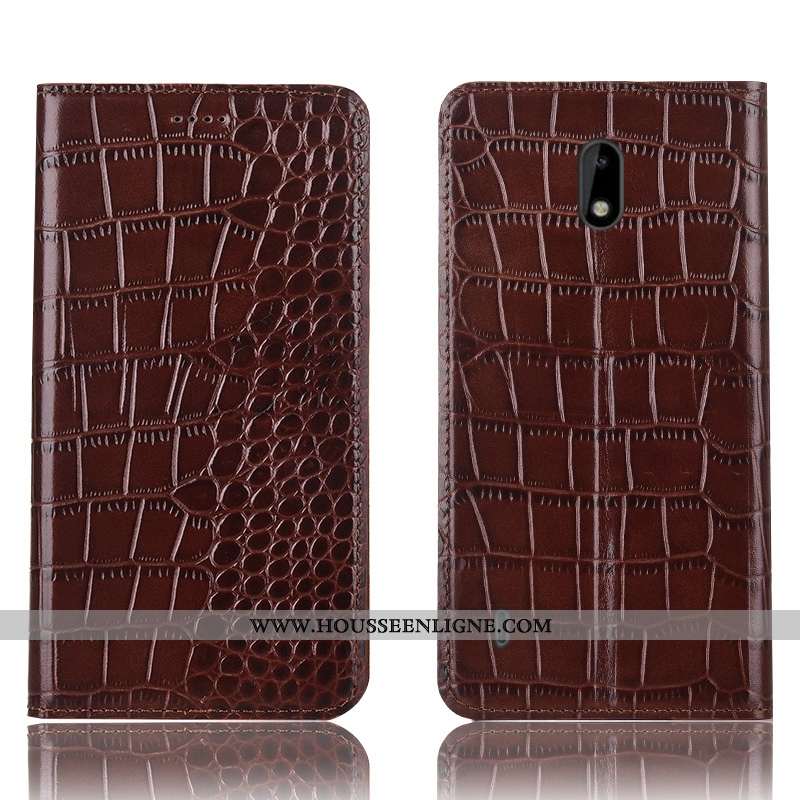 Housse Nokia 2.2 Protection Cuir Véritable Noir Téléphone Portable Crocodile Incassable Étui