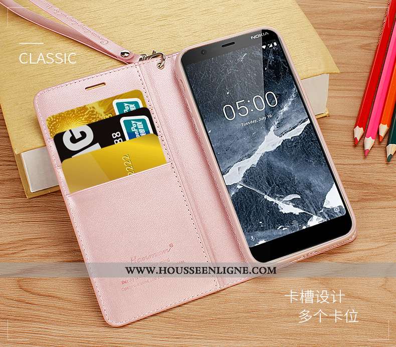 Housse Nokia 3.1 Cuir Véritable Cuir Rose Téléphone Portable Coque Étui