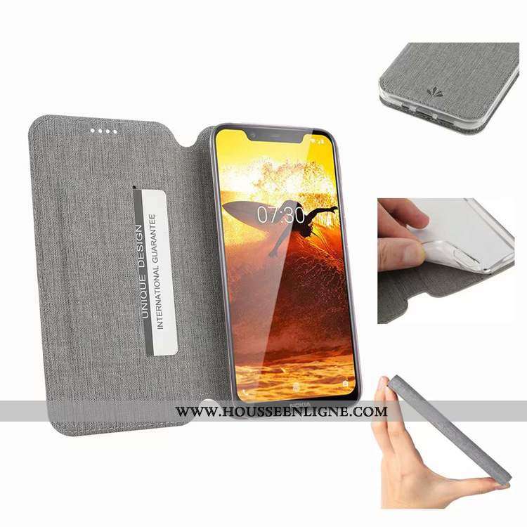 Housse Nokia 3.1 Modèle Fleurie Cuir Tissu Téléphone Portable Coque Carte Noir
