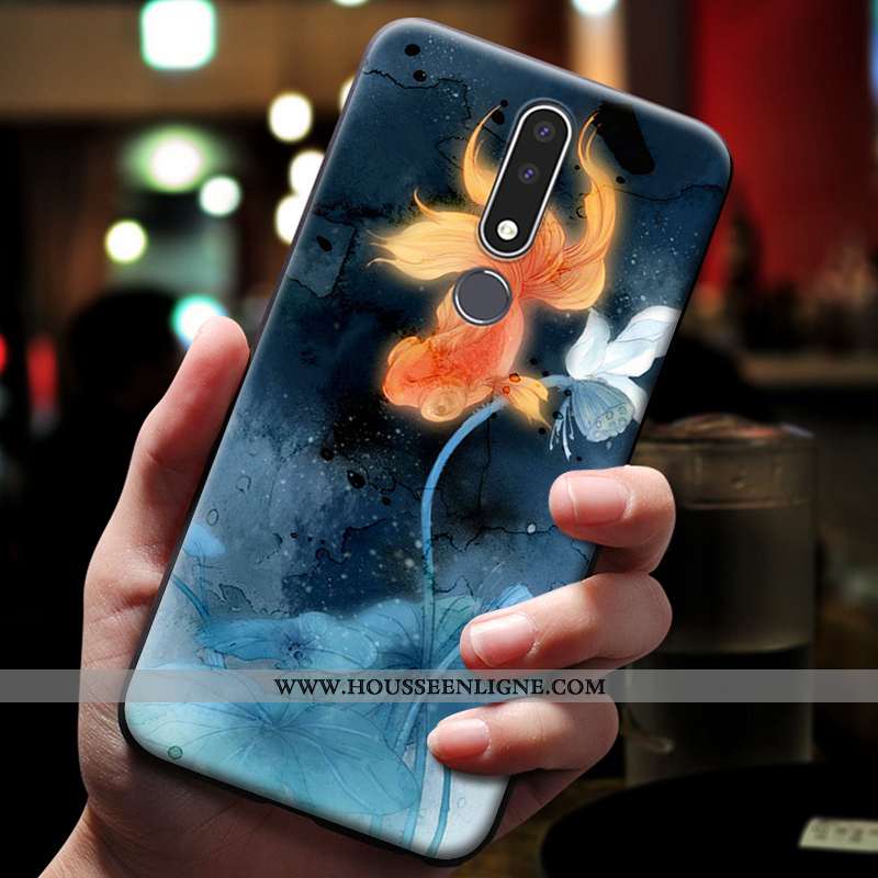 Housse Nokia 3.1 Plus Gaufrage Dessin Animé Bleu Téléphone Portable Coque Étui Ornements Suspendus