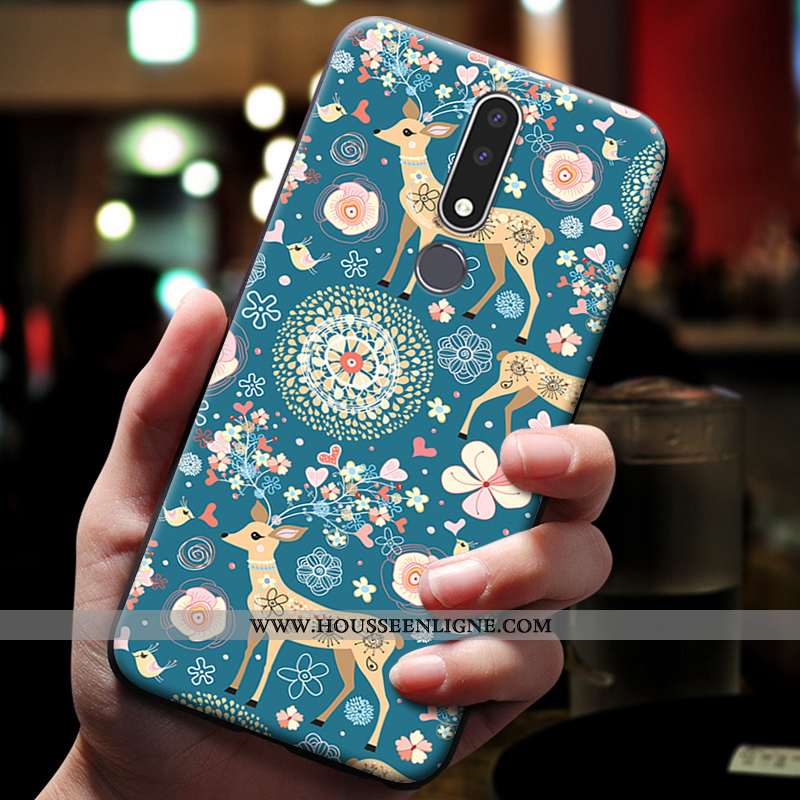 Housse Nokia 3.1 Plus Gaufrage Dessin Animé Bleu Téléphone Portable Coque Étui Ornements Suspendus