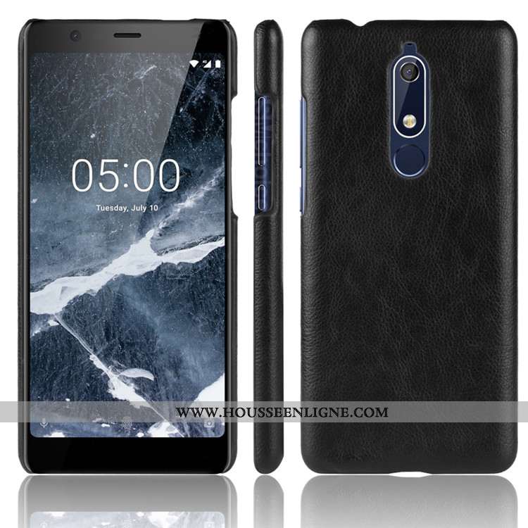 Housse Nokia 5.1 Créatif Cuir Difficile Téléphone Portable Modèle Fleurie Étui Protection Noir