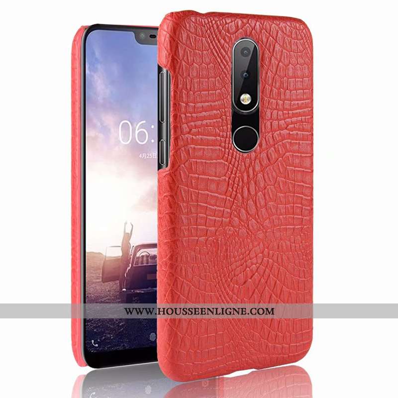 Housse Nokia 5.1 Plus Cuir Modèle Fleurie Protection Qualité Crocodile Étui Coque Orange