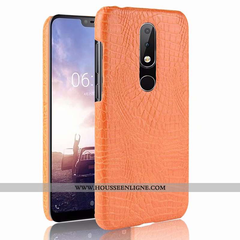 Housse Nokia 5.1 Plus Cuir Modèle Fleurie Protection Qualité Crocodile Étui Coque Orange