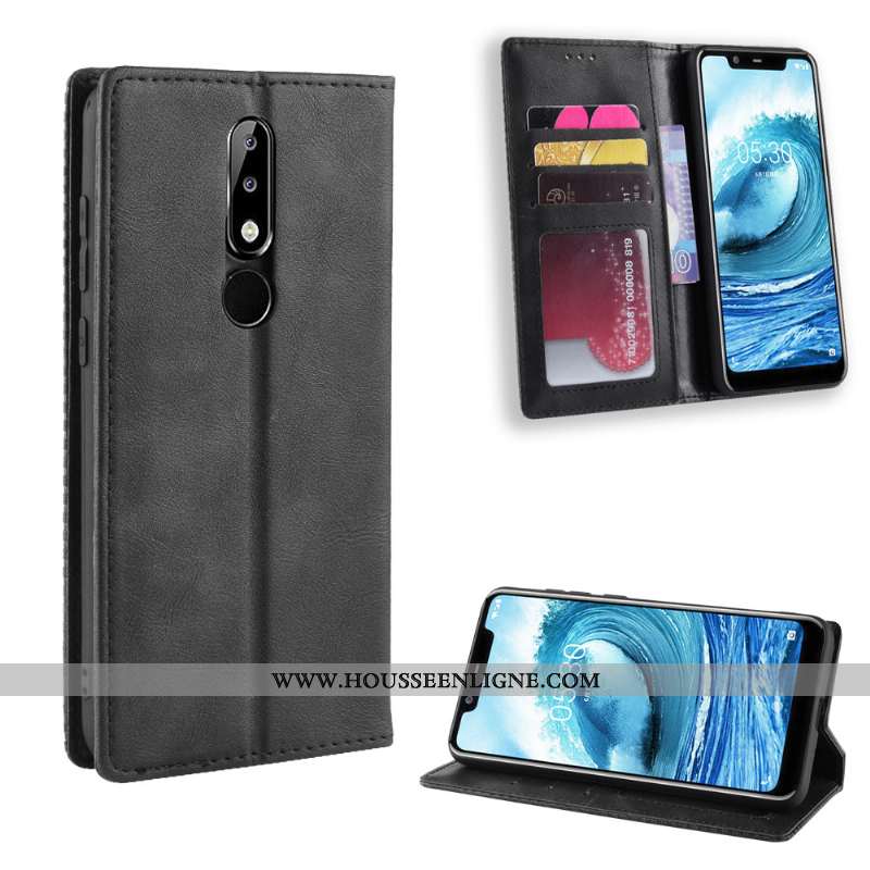 Housse Nokia 5.1 Plus Protection Vintage Incassable Modèle Fleurie Téléphone Portable Cuir Carte Mar