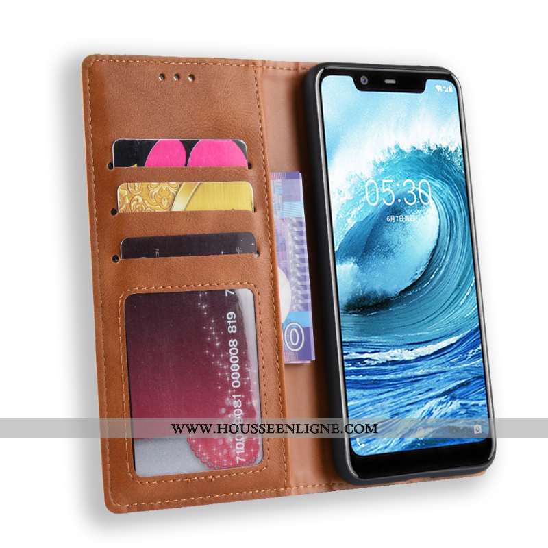 Housse Nokia 5.1 Plus Protection Vintage Incassable Modèle Fleurie Téléphone Portable Cuir Carte Mar