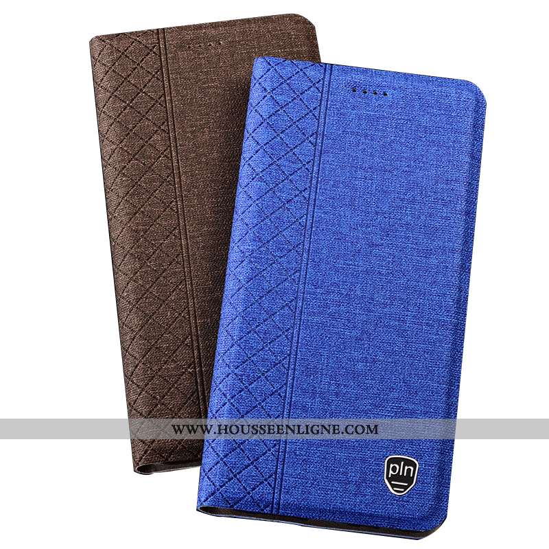 Housse Nokia 5.1 Plus Protection Étui Téléphone Portable Coque Lin Bleu Plaid