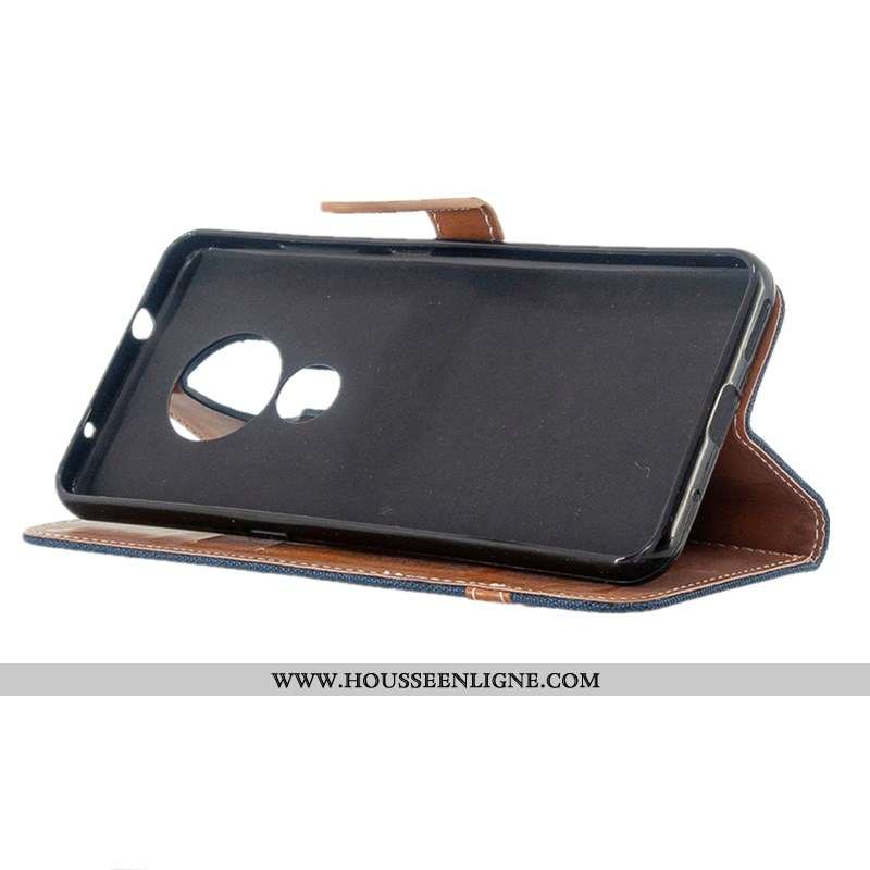 Housse Nokia 6.2 Créatif Portefeuille Cuir Coque En Denim Tout Compris Téléphone Portable Bleu Foncé