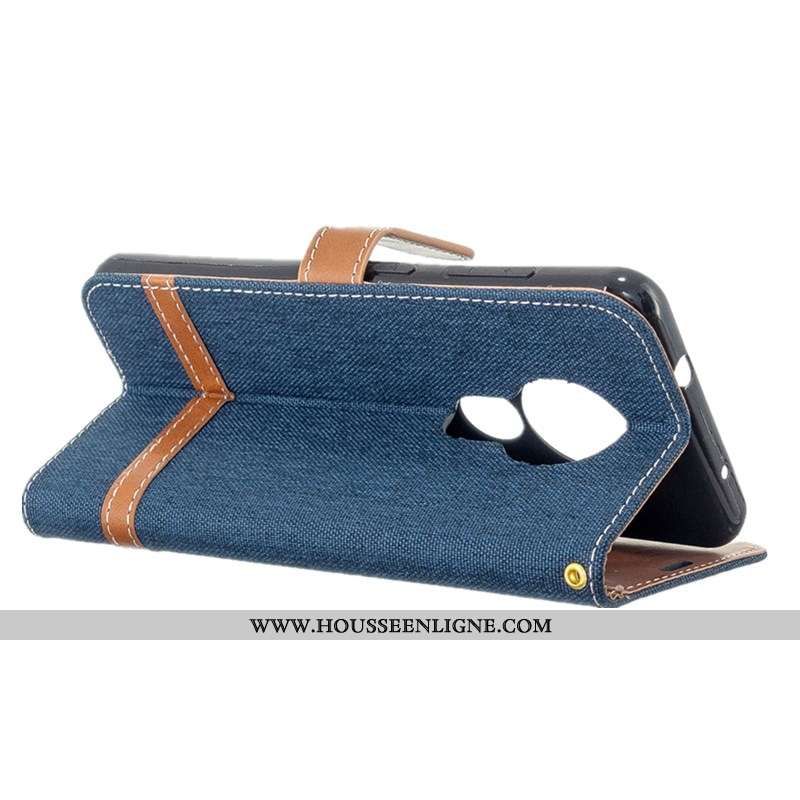 Housse Nokia 6.2 Créatif Portefeuille Cuir Coque En Denim Tout Compris Téléphone Portable Bleu Foncé